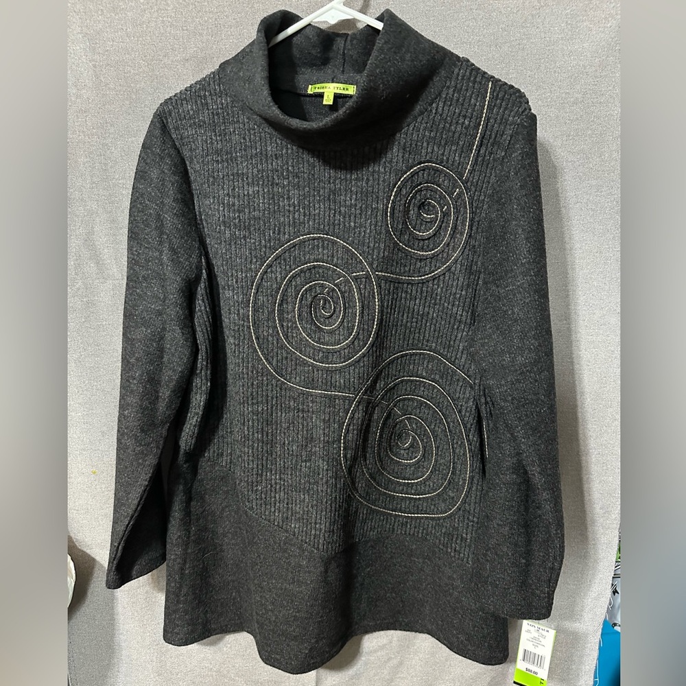 Trisha Tyler tunic length sweater charcoal grey large